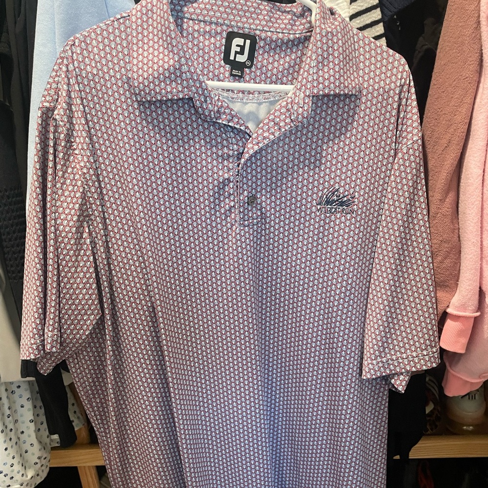 FootJoy Men's Polo Shirt - Red and White Pattern